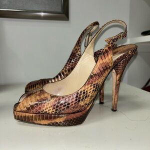 Jimmy Choo Brown Snake Print Slingback Heels